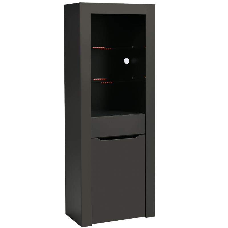 Vitrine moderne avec lumières LED et étagères spacieuses pour ranger livres et objets, en panneaux de particules écologiques, 60x35,5x165 cm, Gris