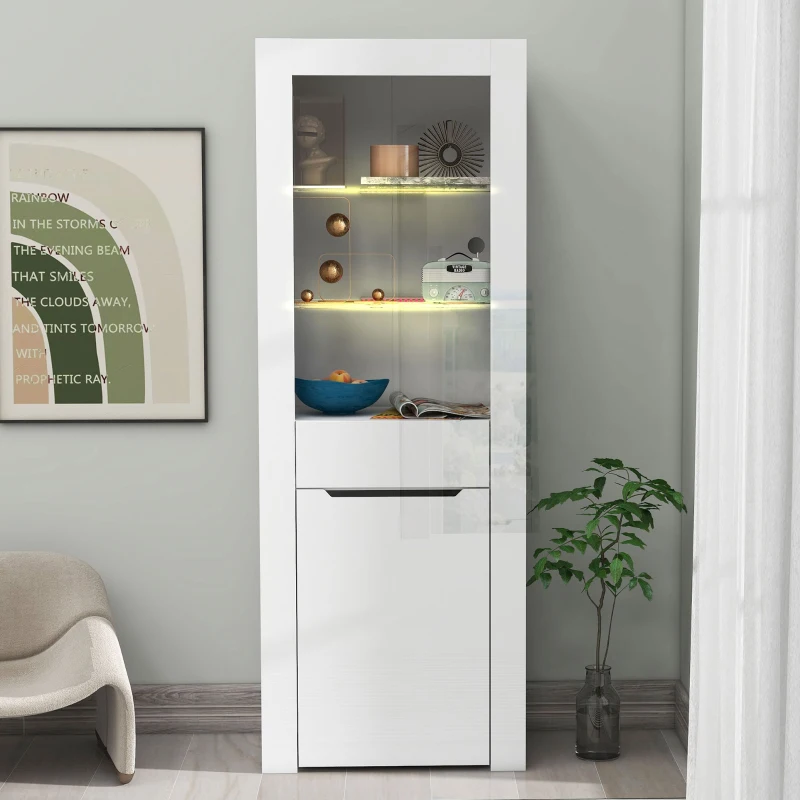 Vitrine Moderne avec Éclairage LED et Étagères, Idéale pour Cuisine, Salon et Bureau, en Aggloméré, 60x35,5x165 cm, Blanc