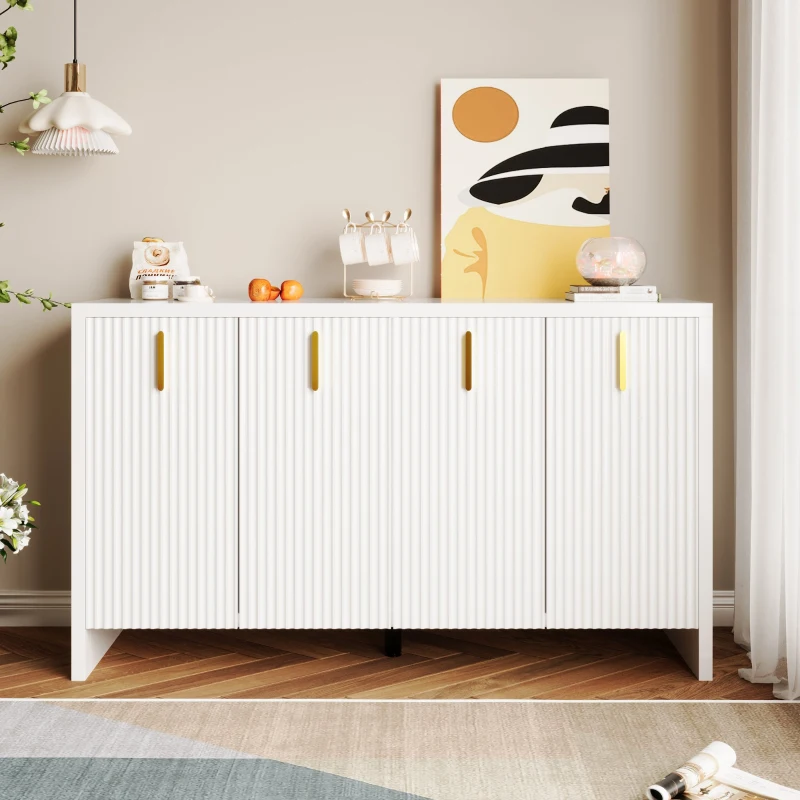 Modernes weißes Sideboard mit vergoldeten Griffen und verstellbaren Einlegeböden für flexiblen Stauraum, weiß