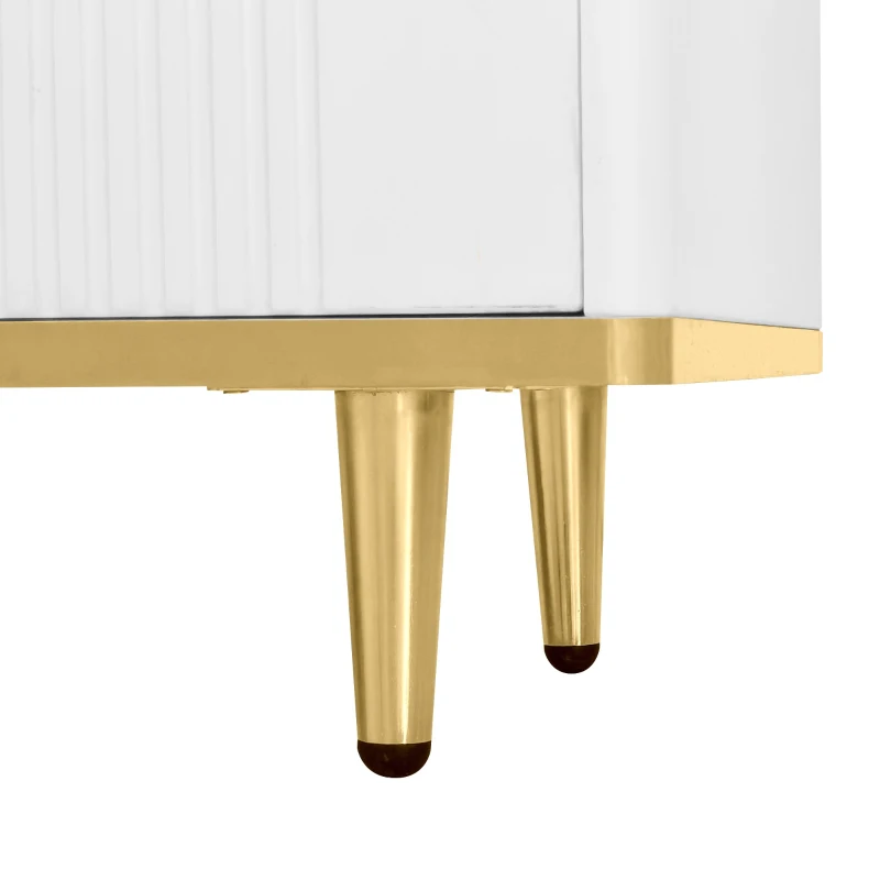 Meuble TV Bas avec Texture Sculptée, Poignées et Pieds Dorés, Structure Effet Marbre pour Salon, 175x40x45 cm - Style Scandinave, Blanc
