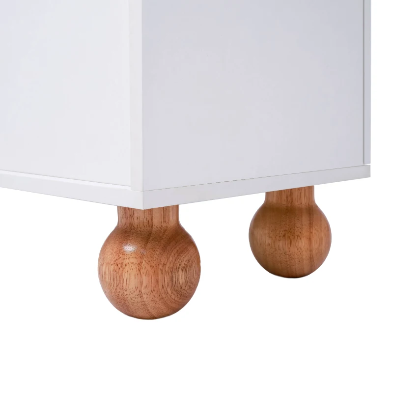 TV-Schrank mit Rattan-Optik, Glasschiebetüren, vergoldeten Griffen und Massivholzfüßen, Weiß und Holzfarbe