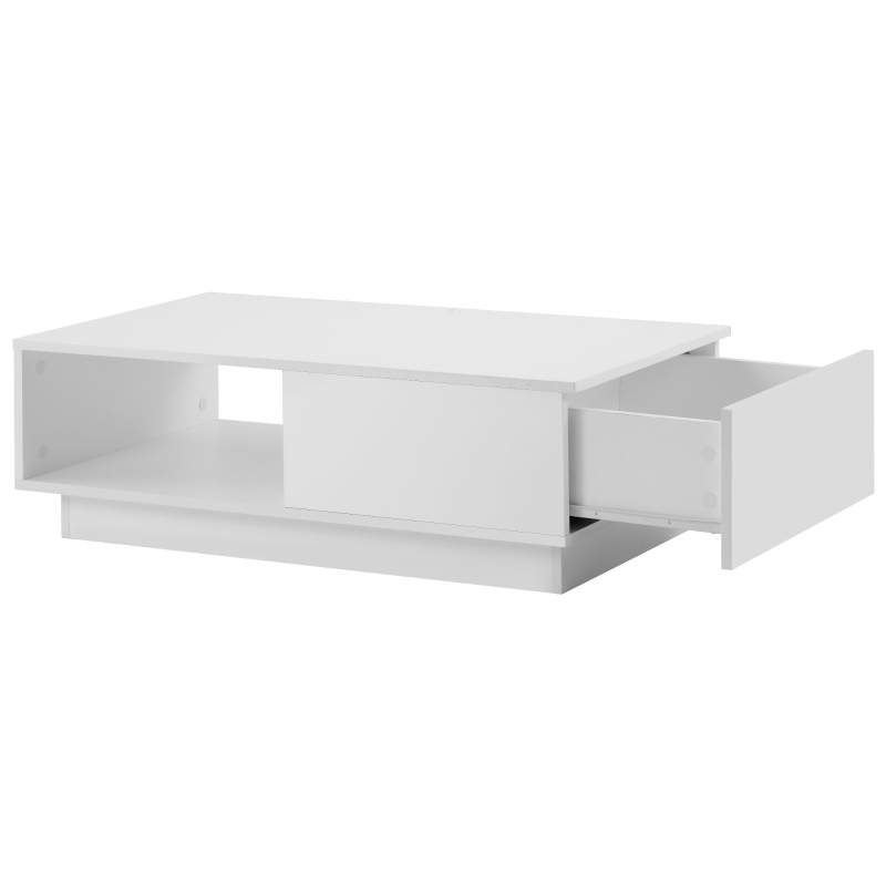 Table Basse Moderne avec Éclairage LED Multicolore à 15 Modes, en MDF et Panneaux de Particules, 95x55x32 cm, Blanc