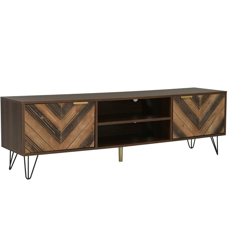TV-Schrank 150 cm Massivholzfurnier mit Eisenfüßen und Stauraum für Wohnzimmer Holzfarbe