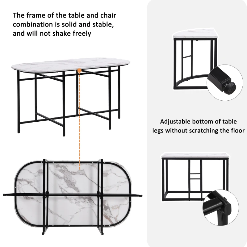 Modern Luxury 6 Seater Dining Table Set with Six Chairs, MDF Seat Cushions and Gold-Plated Iron Frames, Black