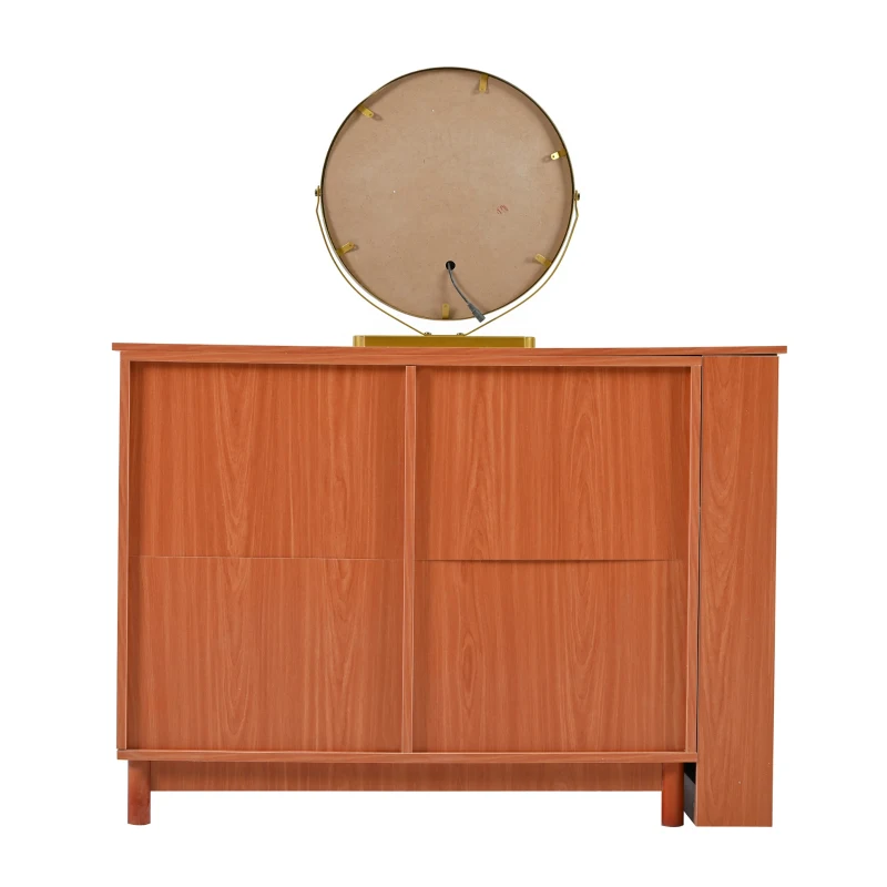 Schminktisch-Set mit LED-Beleuchtung, 360° drehbarer Spiegel, 8 Schubladen und flexiblem Stauraum, Walnuss