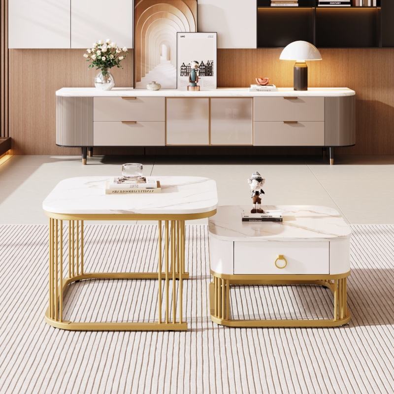 Luxuriöser Couchtisch mit Schubladen weiß 60x60