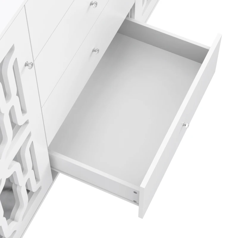 Weiß verspiegelte Anrichte mit kühlen Kristallgriffen, für Wohn und Esszimmer, 147 x 40 x 102cm, Weiß