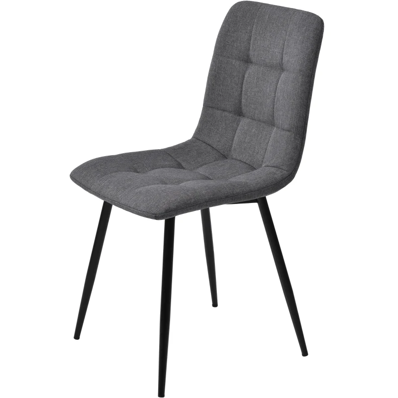 Set of 4 Ergonomic Linen Upholstered Dining Chairs with Metal Frame and Backrest for Kitchen or Dining Room, Gray