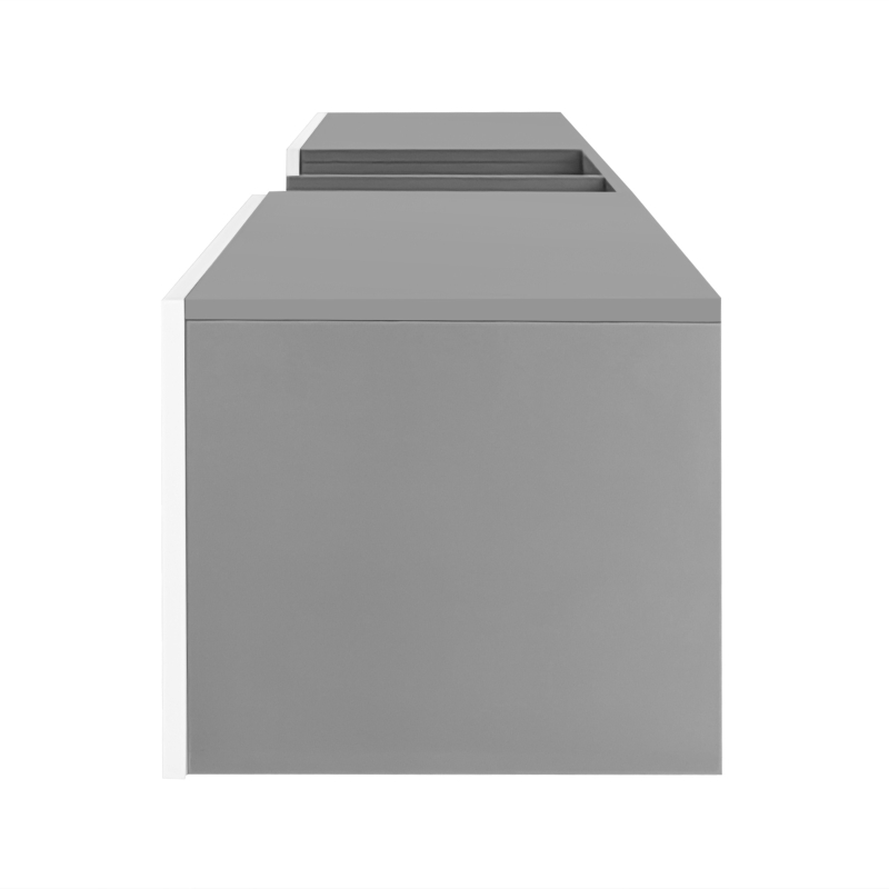 Meuble TV suspendu avec 2 portes, 2 étagères ouvertes, ouverture par pression, à charnières, supporte des téléviseurs jusqu'à 90", 220x35x30 cm, Blanc