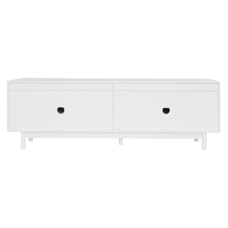 Meuble TV élégant en style luxueux avec portes structurées et étagères réglables, 175x38x56 cm, Blanc