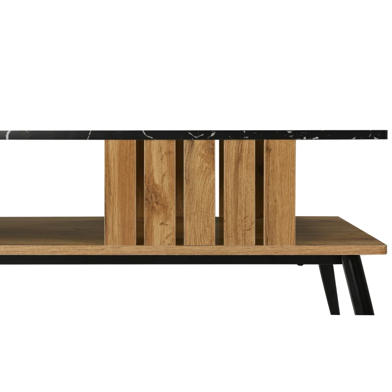 Table Basse de Salon Moderne en Style Patchwork, Design avec Bords en PVC, Huit Pieds, Modèle Structuré, , Entretien Facile, 90x54x40 cm, Bois Naturel