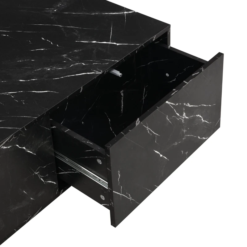 Table basse multifonctionnelle gigogne modulable en marbre, grande table avec tiroirs, petite table avec rangement, 100x33,5x70 cm + 32x32x50 cm, Noir