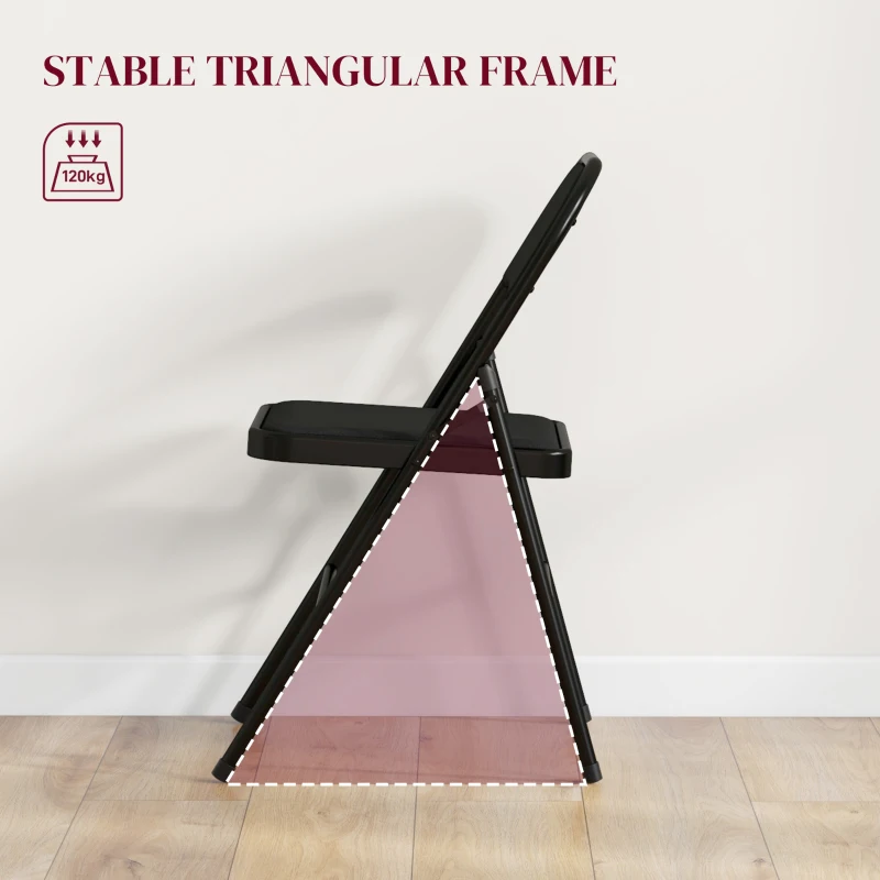 HOMCOM Set 6 Scaune Pliabile, Scaune Moderne cu Perne din Poliester pentru Acasă și Birou, 45x46x78 cm, Negru