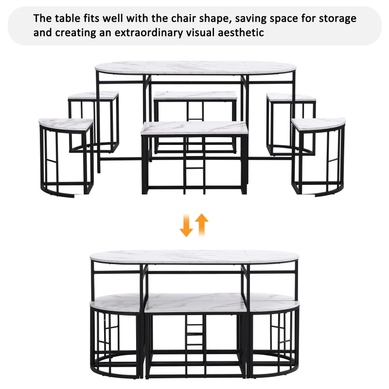 Modern Luxury 6 Seater Dining Table Set with Six Chairs, MDF Seat Cushions and Gold-Plated Iron Frames, Black