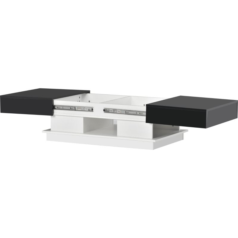 Table Basse de Salon Moderne Multifonctionnelle avec Plateau Relevable, Tiroirs Cachés et Étagère Extensible, 99x60x36 cm, Noir+Blanc