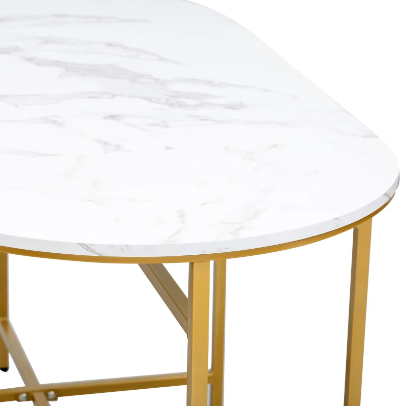 Modern Dining Table and Chairs Set with 4 Small Stools and 2 Large Stools, Steel Frame, 140×70×76 cm, Load Capacity 120 kg, Gold