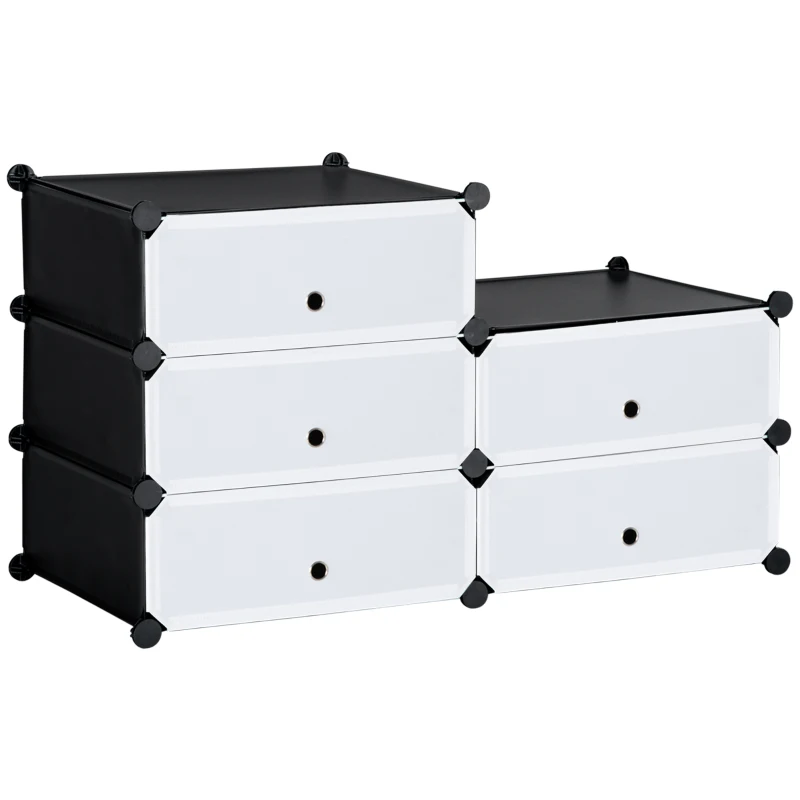 HOMCOM Armoire à chaussures modulable range chaussures meuble de rangement avec 6 cubes rectangulaires empilable en plastique capacité 12 paires 49 x 36,5 x 108 cm blanc