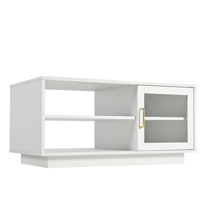 Table Basse de Salon Moderne avec Plateau , LED Lumineux, Télécommande, Surface Brillante et Compartiment de Rangement, 90x50x43 cm, Blanc