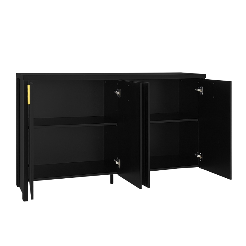 Modernes schwarzes Sideboard mit vergoldeten Griffen und verstellbaren Einlegeböden, schwarz