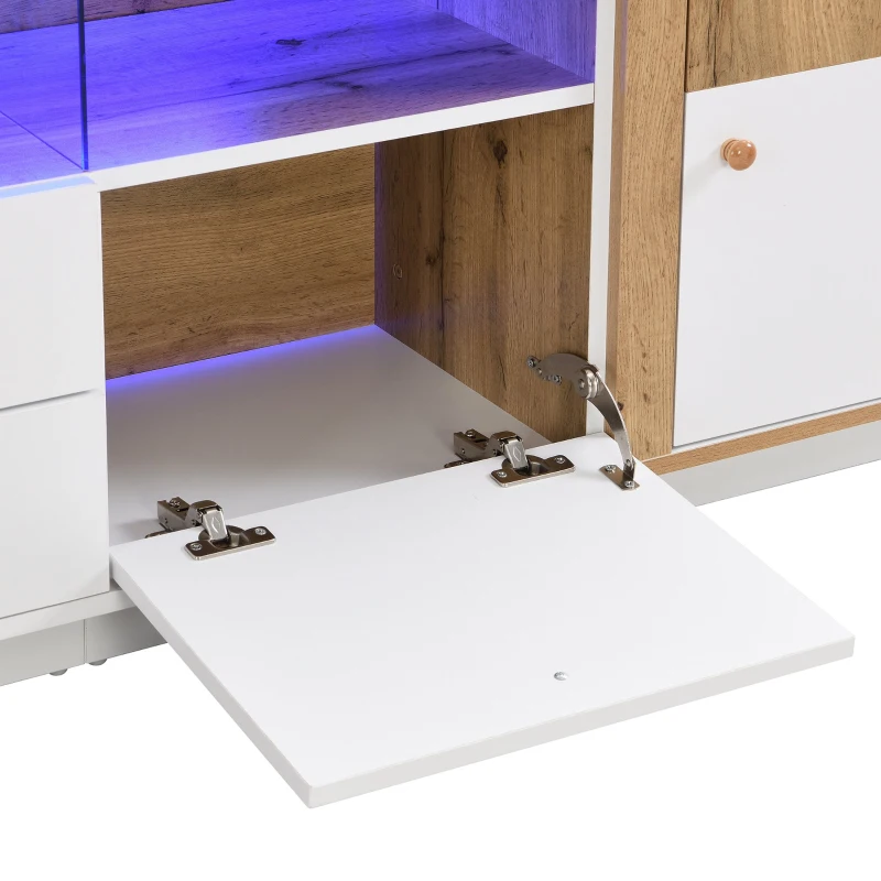 Lowboard TV-Schrank mit LED-Beleuchtung, Glaseinsatz und Schubladen, Natürliche farben
