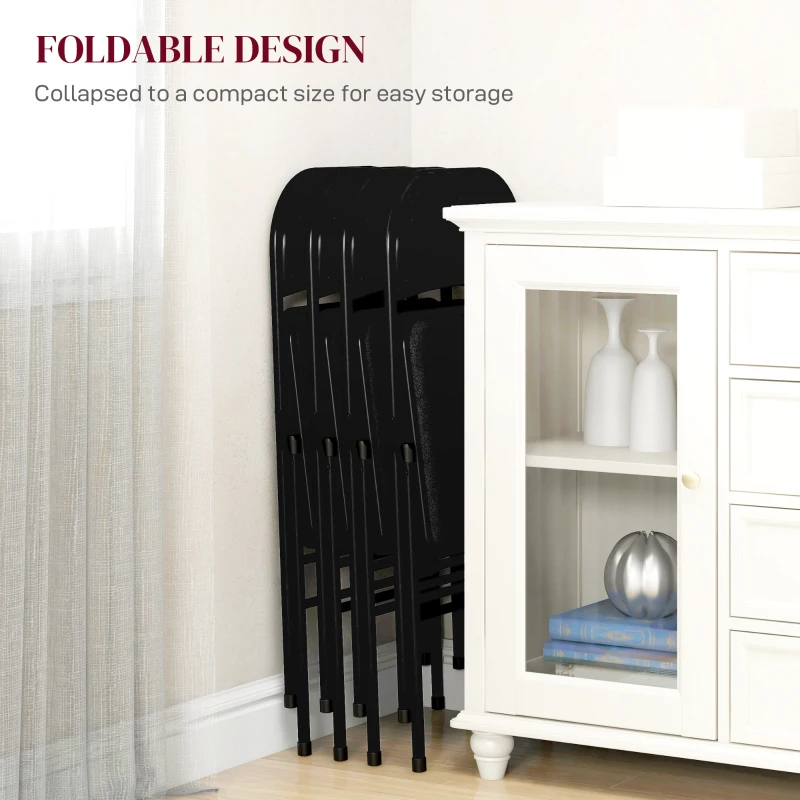 Homcom Set 4 Scaune Pliabile Negru – Perne Poliester, Design Modern