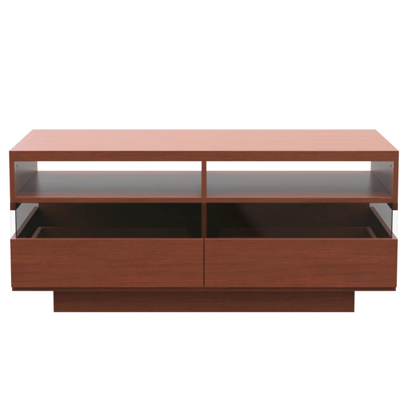 Couchtisch mit LED-Beleuchtung, zwei Schubladen, modernes Design mit Acryl-Elementen, Walnuss