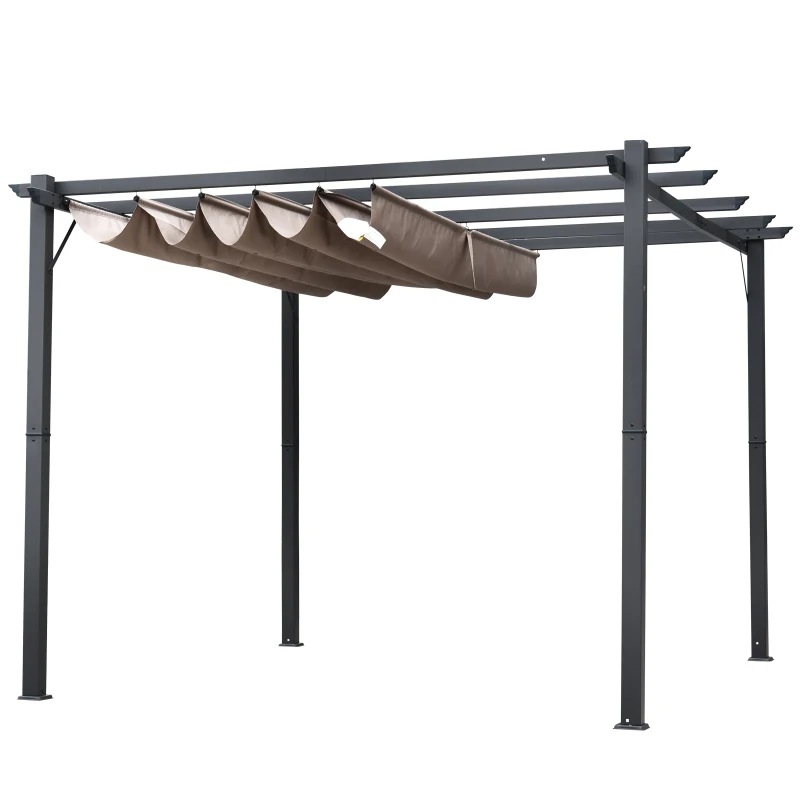 Outsunny 3m x 3m Pergola - Retractable Aluminium 3x3 Garden Shade for Outdoor BBQ & Gatherings, Family Use, Brown