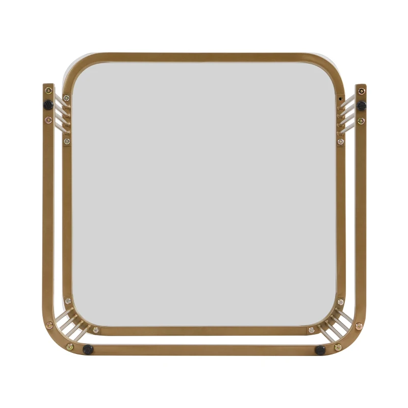 Ensemble de Tables Basses Gigognes en Marbre Poli et Verre, avec Détails Dorés et Tiroirs, 60x60x42 cm + 50x50x34 cm, Blanc