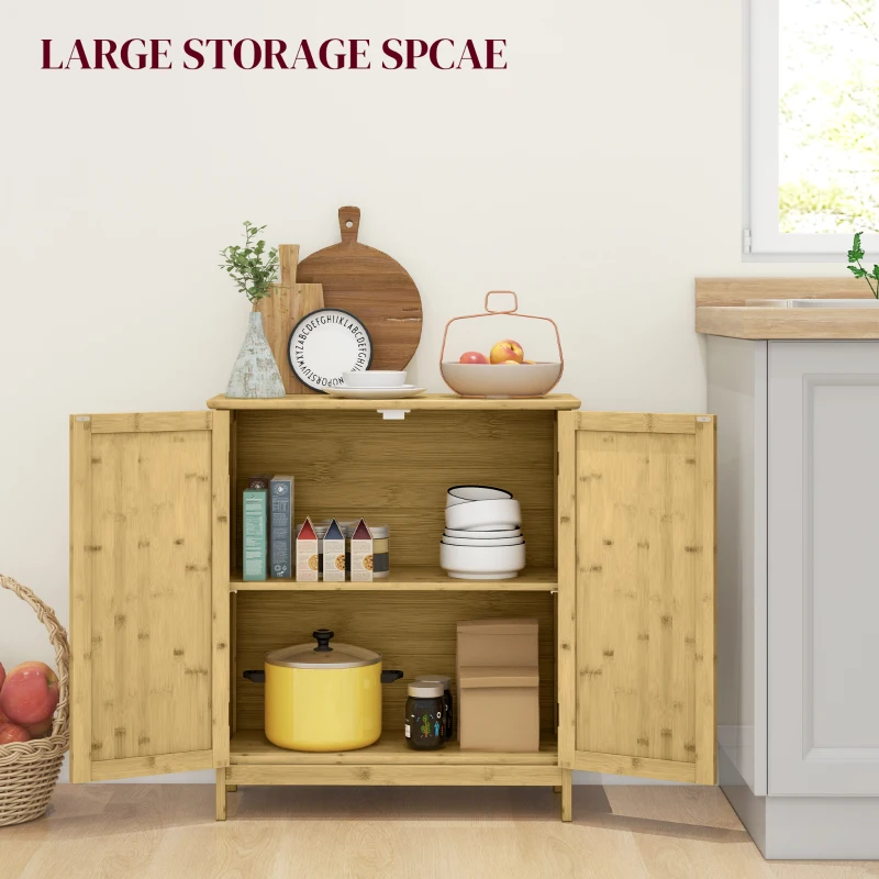 HOMCOM Comodă în Stil Boho din Rattan și Bambus, Dulap cu 2 Uși și Raft Interior, 60x27x67.5 cm, Lemn Natural