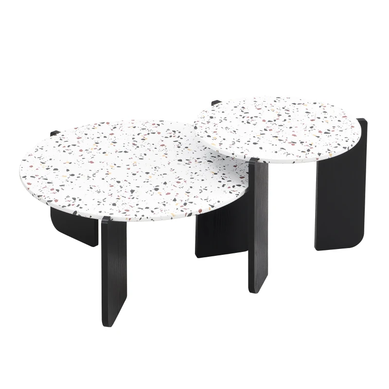 Table basse gigogne moderne, pouvant servir de table basse ou de table de chevet, 70x70x35 cm + 50x50x45,5 cm, Noir