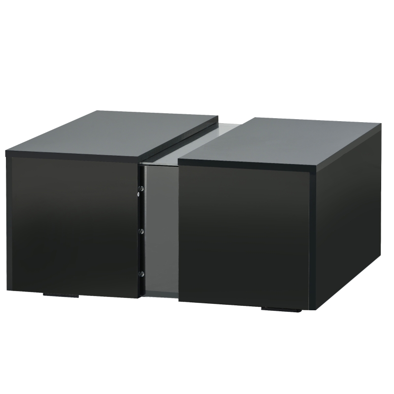 Table Basse Relevable Moderne avec Lumières LED 16 Couleurs, Télécommande et Compartiment Caché, 73x60x34 cm,Noir