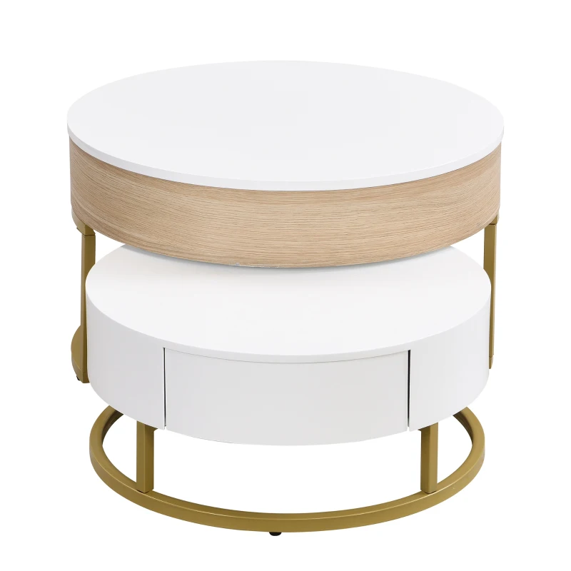 Ensemble de Tables Basses Relevables et Extensibles avec Deux Tiroirs, Design Élégant en MDF, 70x70x42/56,5 + 60x60x24 cm, Blanc