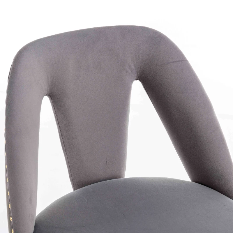 Set of 2 Adjustable Bar Stools with Hollow Backrest Design, Electroplated Gold Legs, 360° Rotatable, Seat Height 63.5-83.5 cm, Base 41x41 cm, Load-Bearing up to 136 kg, by Woltu, Grey