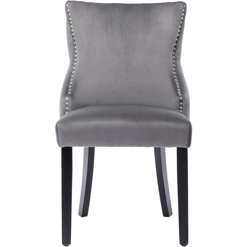 Upholstered Velvet Dining Chairs with Nail Head Trim and Adjustable Solid Wood Legs, Set of 2, Grey