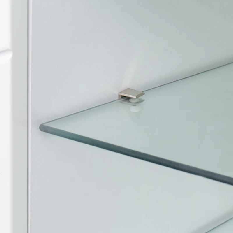 Meuble TV Moderne Brillant avec Étagère en Verre Réglable et Charnières Silencieuses, Support pour TV jusqu'à 70 Pouces, 160x38,5x60 cm, Blanc