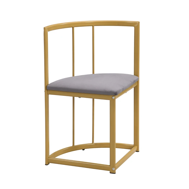 Six-Chair Dining Table Set, Modern Dining Table and Chairs with Backrests and Upholstery, Gold Iron Frame, 140x80x76 cm, Gold