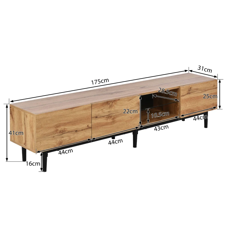 Moderner TV-Schrank mit Holzmaserung und 7-farbigen LED-Leuchten, einfacher Montage und großem Stauraum, Holzfarbe