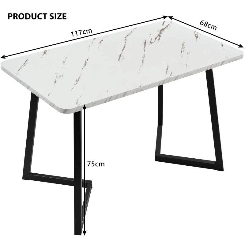 Modern Rectangular Marble Coffee Table with Metal Legs, Kitchen Table for Dining Room,V-shaped Support Legs, 117x68x75 cm, White/Black