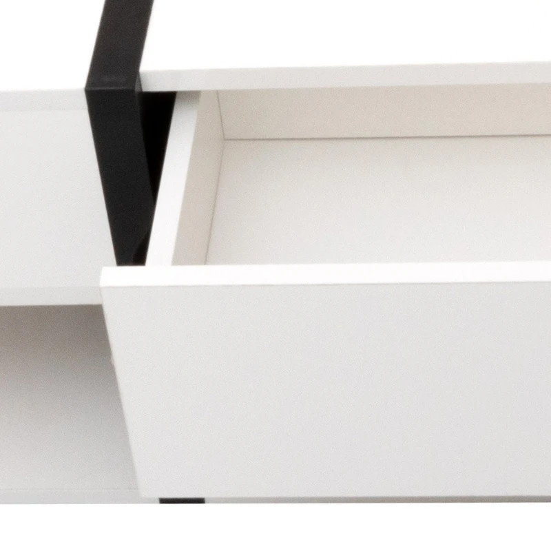 Couchtisch 78x78 Hochglanz mit künstlerischem Design, 4 Schubladen und zusätzlichem Stauraum Weiß und Schwarz