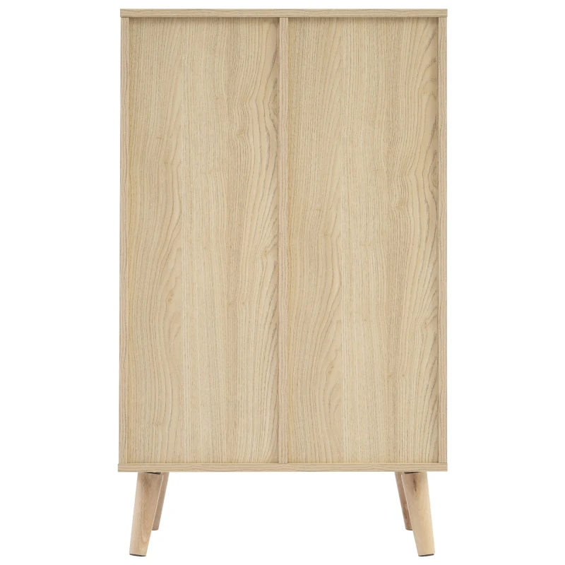 Buffet Moderne en Style Scandinave avec 2 Portes en Rotin et 1 Tiroir, Grand Espace de Rangement, 60x40x101 cm, pour Cuisine ou Salon, Chêne