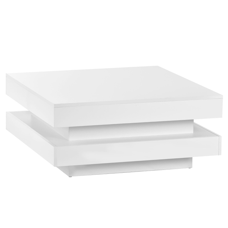 Table basse moderne relevable avec éclairage LED à 16 couleurs, 70x70x36 cm, capacité maximale 30 kg, Blanc