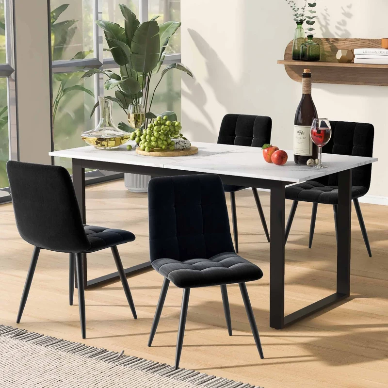 Telescopic Oblong Dining Table with Iron Metal Legs, MDF Marble Top, Extendable Table for Dining Room, Living Room, 180x80x75 cm, White