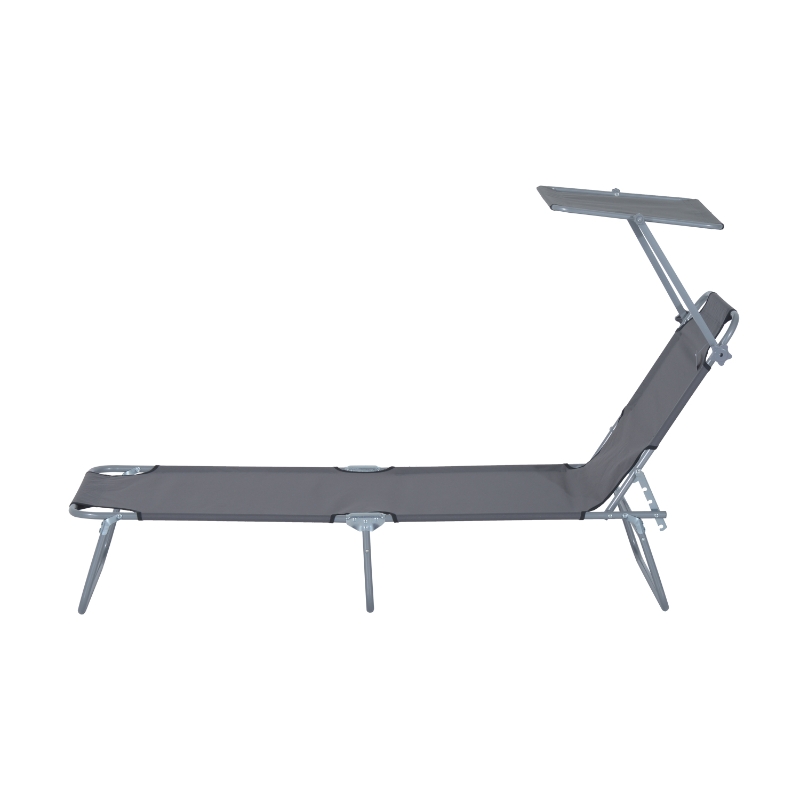 Outsunny Transat Bain de Soleil Pliable Chaise Longue Pliante Grand Confort Dossier Inclinable Multi-positions et Pare-Soleil réglable Dim. 187L x 58l x 36H cm gris