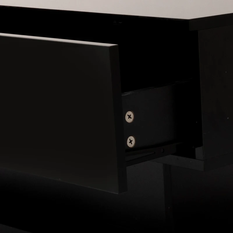 Hochglanz-Couchtisch mit LED-Beleuchtung, Schubladen und zwei Ablageebenen, Schwarz