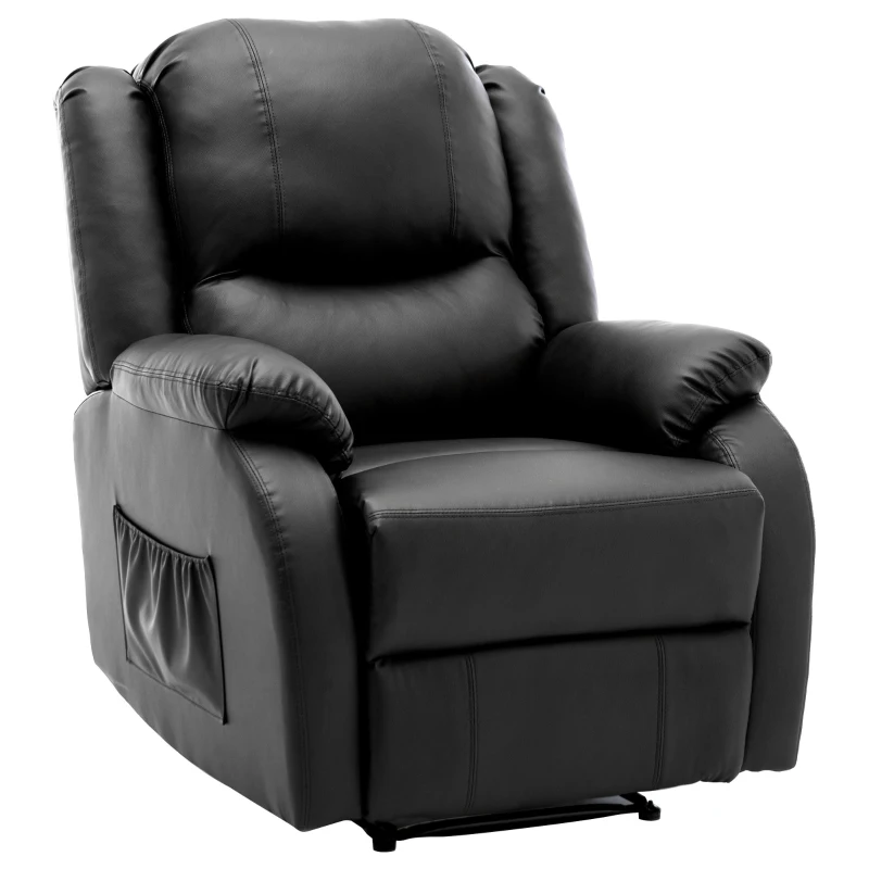 Fauteuil de Relaxation Inclinable Manuel en Similicuir avec Repose-pieds Intégré et Poche Latérale, 80x90x100 cm, Noir