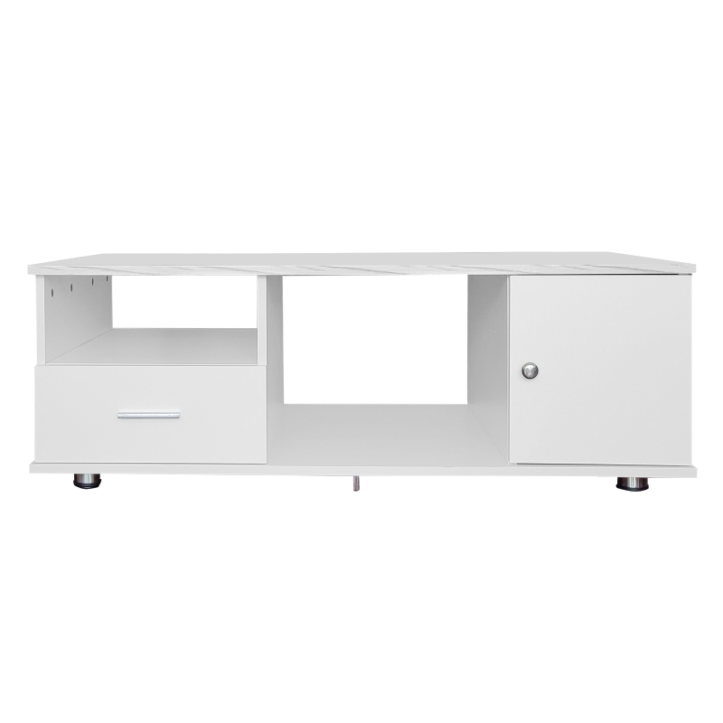 Moderner LED-Couchtisch mit Marmoroptik, App-Steuerung und viel Stauraum, weiß