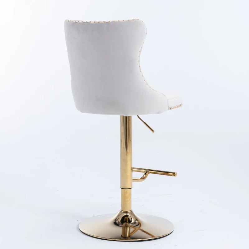 Set of 2 Adjustable Velvet Bar Stools with Backrest, Gold Electroplated Legs, 360° Rotatable, 62-82 cm Height, 45x45 cm Base, Up to 136 kg Load, Beige