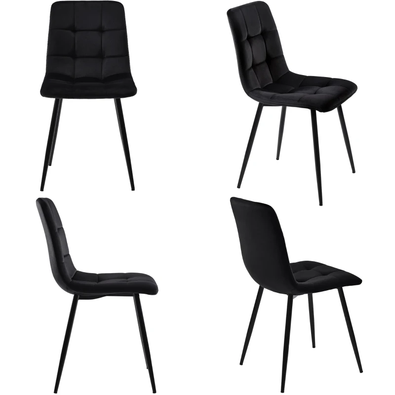 Set of 4 Ergonomic Velvet Dining Chairs with Upholstered Seat and Metal Frame, Black