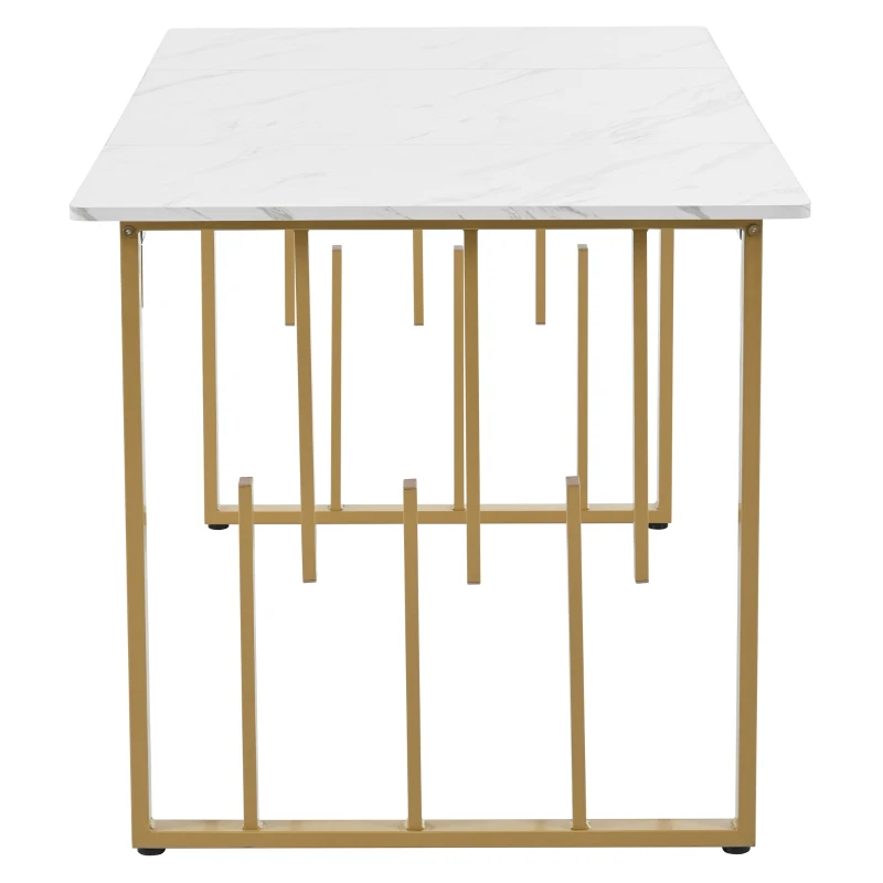 Modern Dining Rooms Tables with Iron Square Tube Legs and Marble Pattern, Extendable Table for Kitchen, 140x80x75 cm, White+Gold