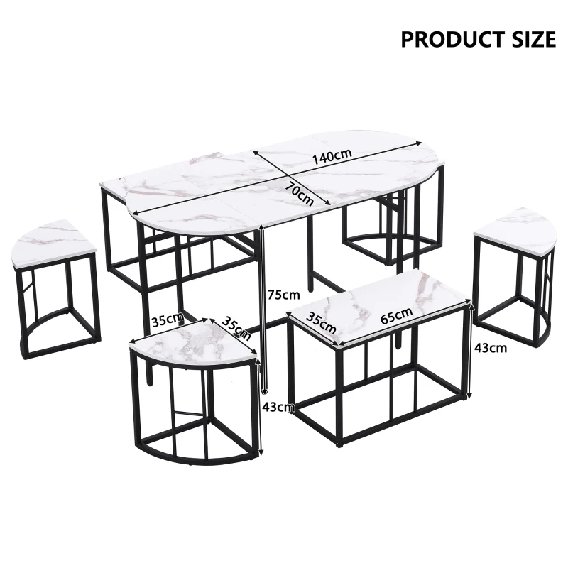 Modern Luxury 6 Seater Dining Table Set with Six Chairs, MDF Seat Cushions and Gold-Plated Iron Frames, Black